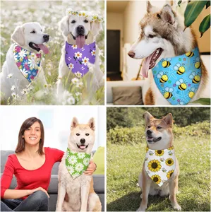 Cute dog bandana pet scarf with floral bee sunflower prints adjustable triangle bibs for puppy pets