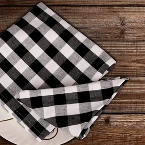 Black and white checkered cotton tea towel for kitchen table decoration and food photography