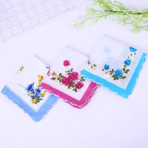 Soft cotton floral handkerchiefs for women with delicate scalloped edges