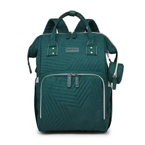 Large capacity multi-functional maternity diaper backpack, stylish green travel baby bag.