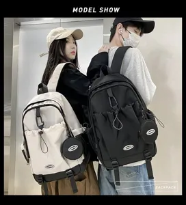 Sac à dos à cordon tendance pour étudiants, disponible en noir et en blanc crème