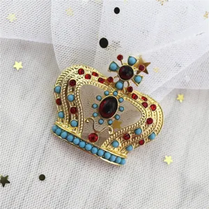 Broche de Corona de Oro Barroco Vintage para Mujer Estilo de Palacio Aleación Strass Perla Artificial Alfiler Accesorios de Ropa Joyería Regalo
