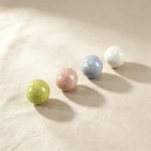 Vintage Crackle Ceramic Knob Modern Cabinet Drawer Handle Single Hole Wardrobe Pull Round Furniture Knob For Kitchen Home
