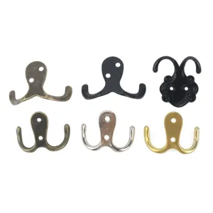 Collection of vintage zinc alloy double coat hooks in bronze black and gold finishes