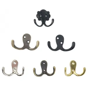 Collection of antique zinc alloy wall-mounted double hooks in varied metallic finishes