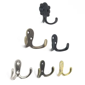 Detailed view of antique zinc alloy dual coat hooks in multiple metallic finishes