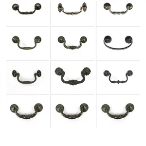 Vintage Zinc Alloy Drawer Pull Antique Bronze Cabinet Handle Retro Furniture Hardware Embossed Floral Door Pull Handle