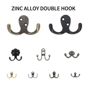 Antique Zinc Alloy Double Wall Hooks Vintage Furniture Hardware Rustproof Coat Hooks For Kitchen Bedroom Door Wall Hanging Metal Hooks