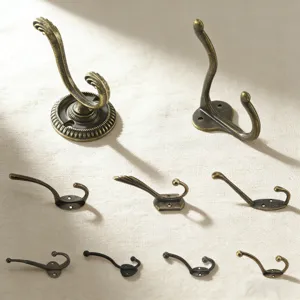 European Vintage Zinc Alloy Coat Hook Wall Mounted Double Hooks For Bathroom Kitchen Door Antique Furniture Hardware Accessory