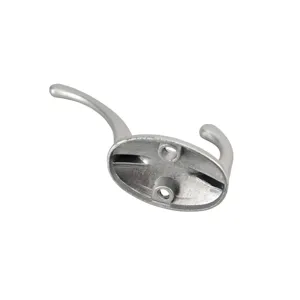 Vintage silver double wall hook for coats and hats, heavy-duty metal hardware accessory