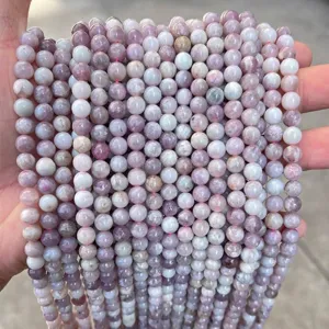 Detailansicht von 6mm natürlichen rosa Pflaumenblüten-Turmalin-Edelsteinperlen