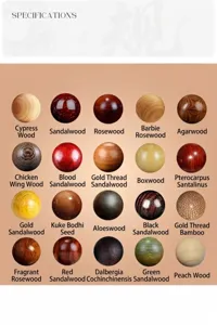 Displaying 20 types of natural wooden beads with unique textures and colors for DIY jewelry