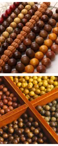 High-quality close-up of various natural wooden beads and seeds for DIY jewelry making