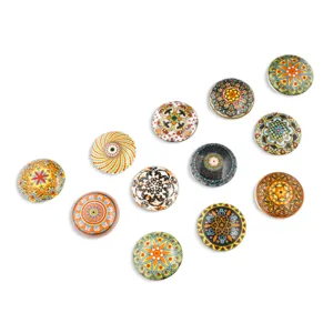 Colorful Bohemian round ceramic cabinet knobs with diverse geometric floral patterns