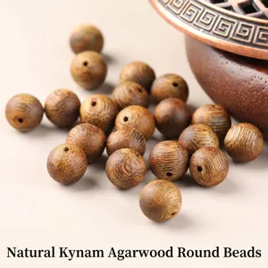 Natuurlijke Kynam Agarhout Ronde Kralen Doorgaand Gat Houten Losse Kralen S925 Sterling Zilver Ingelegd DIY Sieraden Halfafgewerkte Accessoires Voor Armbanden