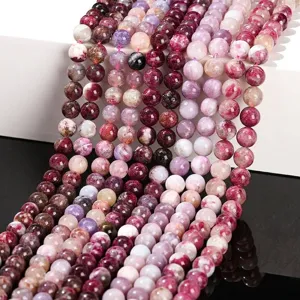 Natürliche Pflaumenblüten-Turmalin runde lose Perlen für handgefertigten DIY-Schmuck