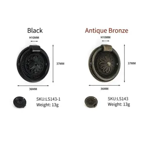 Detailed measurements and weight specifications for vintage zinc alloy floral ring pull handles