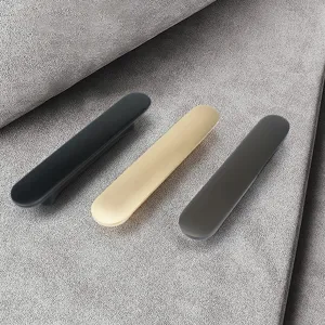 Minimalistische kastgrepen van zinklegering in mat zwart, goud en grijs modern design