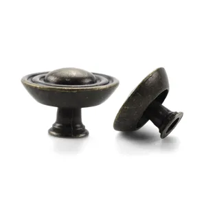 Vintage antique bronze zinc alloy cabinet knob with decorative circular ring design