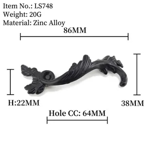 Detailmaße eines schwarzen europäischen Phönix-Schubladengriffs aus Zinklegierung