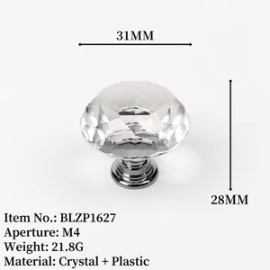Detailed specification of crystal cabinet knob with 31mm width and M4 hole size