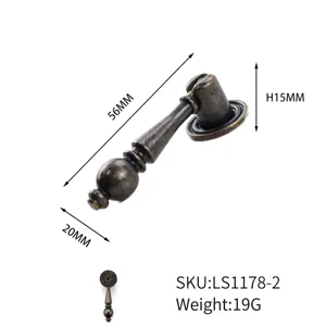 Detail view of vintage zinc alloy cabinet pull handle with 56mm length and weight info