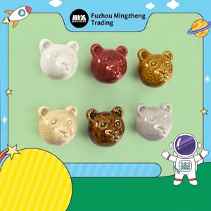 Cute Cartoon Bear Ceramic Cabinet Knobs Animal Shaped Drawer Pulls Nordic Style Furniture Handles For Kids Room Wardrobe