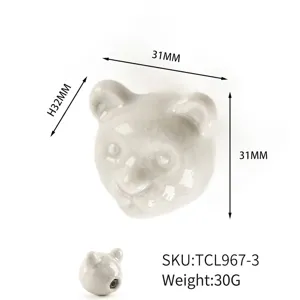 Cute bear-shaped ceramic drawer knob with dimensions for children's furniture