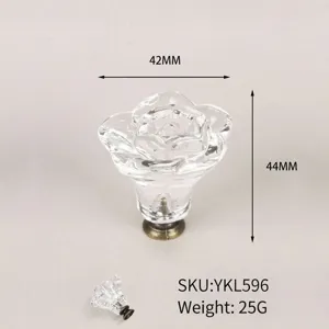 Detail of rose-shaped acrylic cabinet knob with 42x44mm dimensions and 25g weight