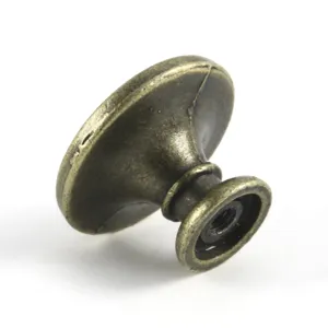 Detailed macro view of a vintage bronze zinc alloy furniture knob with antique texture