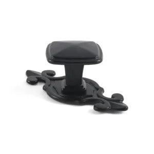 Retro matte black square cabinet knob pull with a decorative zinc alloy backplate