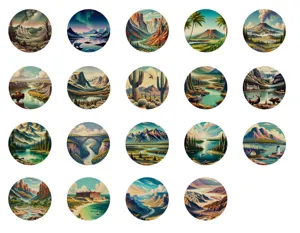 Variety of vintage American National Park landscape stickers for cabinet handles.