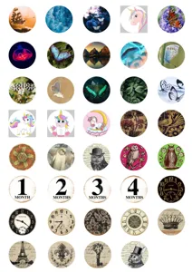 Collection of various vintage and animal patterns for DIY cabinet knob crystal inserts.