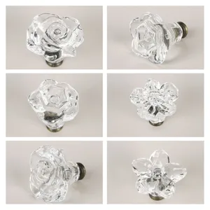 Transparent Acrylic Rose Flower Cabinet Knobs Zinc Alloy Base Single Hole Drawer Pulls For Wardrobe Cupboard Furniture Hardware
