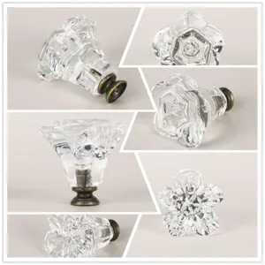 Elegant clear acrylic rose-shaped drawer knob with vintage bronze base for cabinets