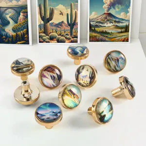 Decorative National Park theme crystal cabinet knobs with gold metal base for drawers