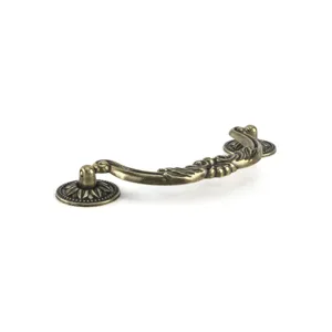 Antique bronze European furniture handle, detailed floral cabinet door pull, vintage drawer knob.