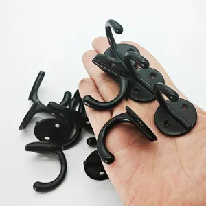 Handheld view of durable black zinc alloy single hooks for bathroom and kitchen wall