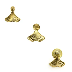 Elegantes tiradores de muebles dorados en forma de abanico para joyeros y cajones de madera