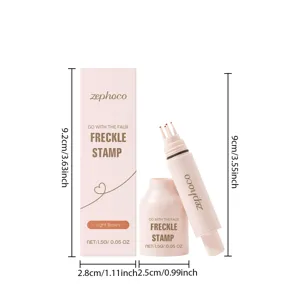 Dimensions of ZEPHOCO natural freckle stamp and packaging box shown in cm and inches