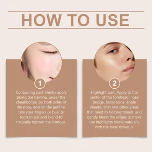 Detailed guide showing how to use the 2-in-1 contour and highlight stick on the face.