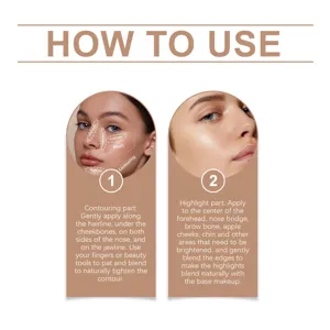 How to use guide for face contour and highlight stick showing makeup steps and application zones.