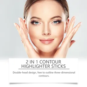 Beauty model face showcasing 3D contour effects from the 2-in-1 highlighter stick