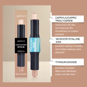 ZEPHOCO 2-in-1 contour and highlighter stick detail showing smooth texture and ingredients.