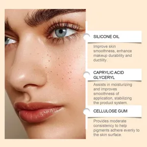 Detail showing freckle pen makeup effect and key ingredients for smooth application