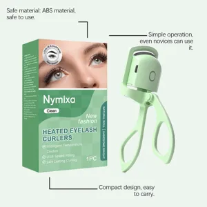Electric heated eyelash curler detail showing USB charging and intelligent temperature control.