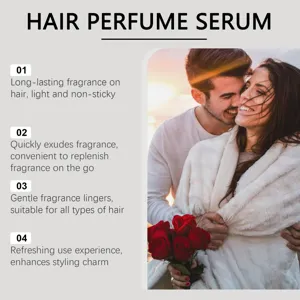 Détail de sérum parfum pour cheveux avec parfum longue durée et coiffage rafraîchissant.