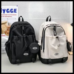 Grands sacs à dos esthétiques avec cordon en noir et beige pour l'école