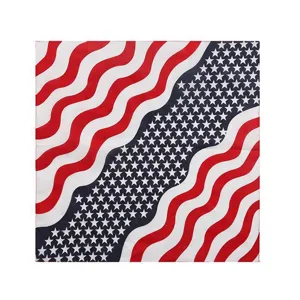 Detail showing wavy red stripes and white stars on blue background of the cotton bandana