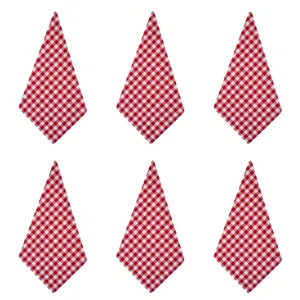 Set of 6 red and white checkered gingham napkins for kitchen and dining table decoration